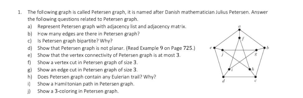 Solved 1. e b The following graph is called Petersen graph, | Chegg.com