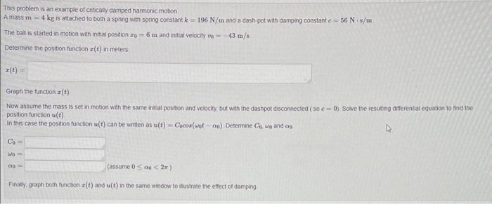 Solved This problem is an example of citically damped | Chegg.com