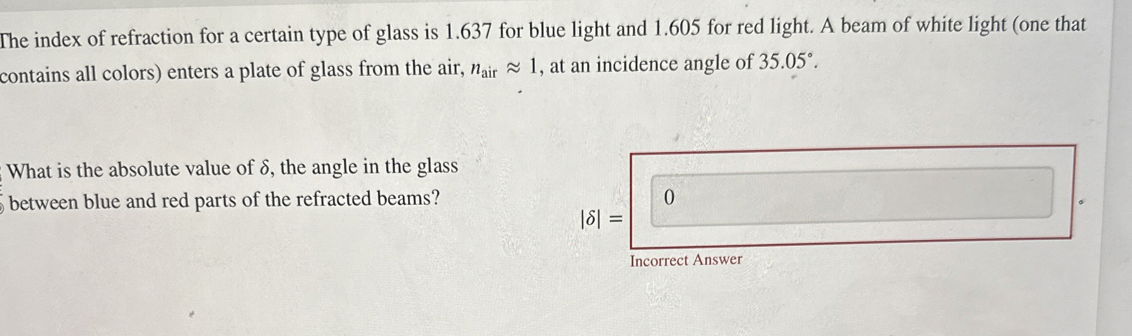 The index of refraction for a certain type of glass | Chegg.com