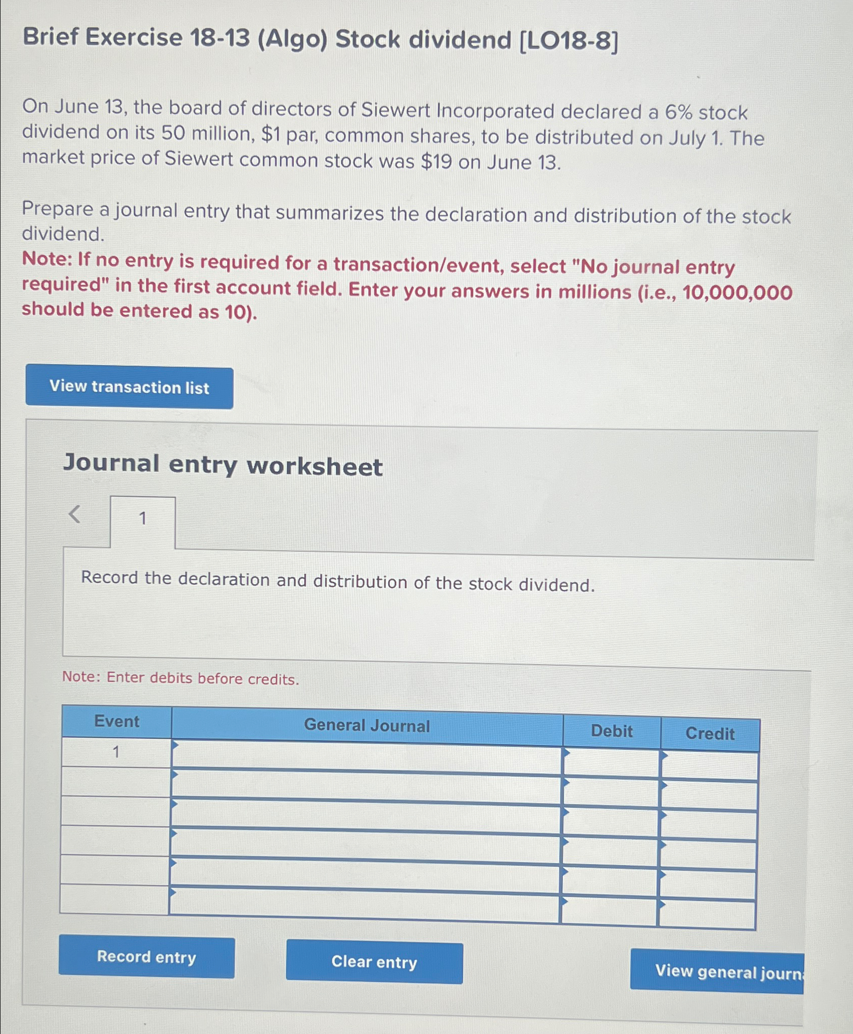 Solved Brief Exercise 18-13 (Algo) ﻿Stock dividend | Chegg.com