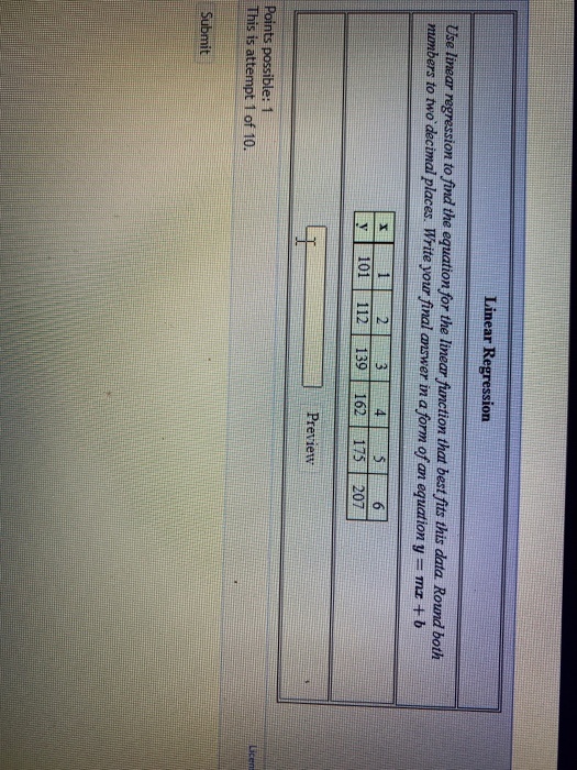 Solved Linear Regression Use linear regression to find the | Chegg.com