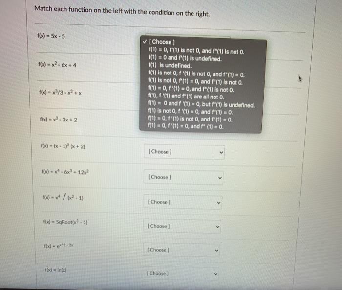 Solved Match each function on the left with the condition on | Chegg.com
