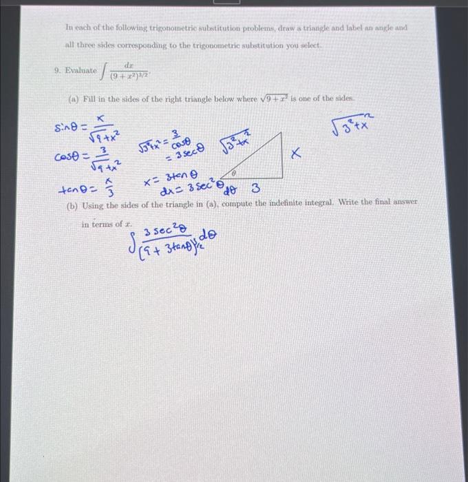 Solved In each of the following trigonometric substitution | Chegg.com