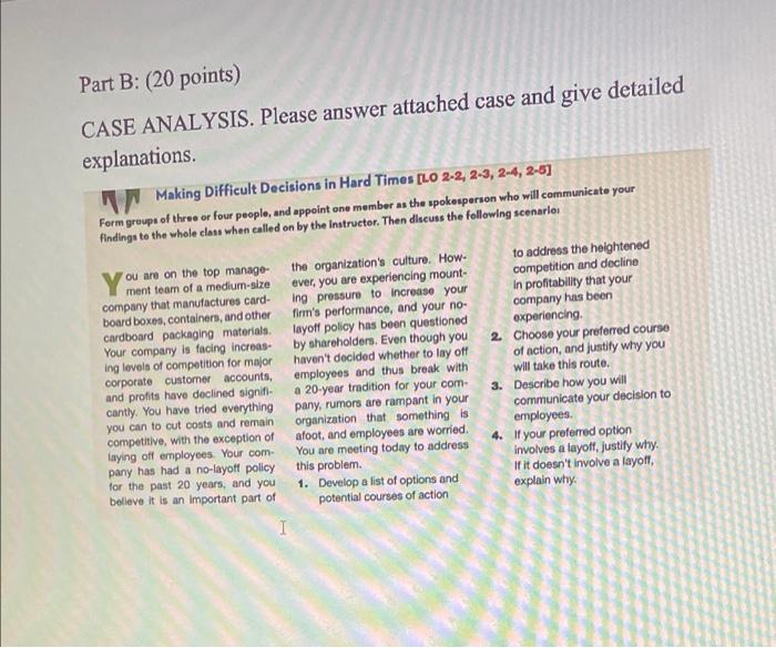 Solved Part B: (20 Points) CASE ANALYSIS. Please Answer | Chegg.com