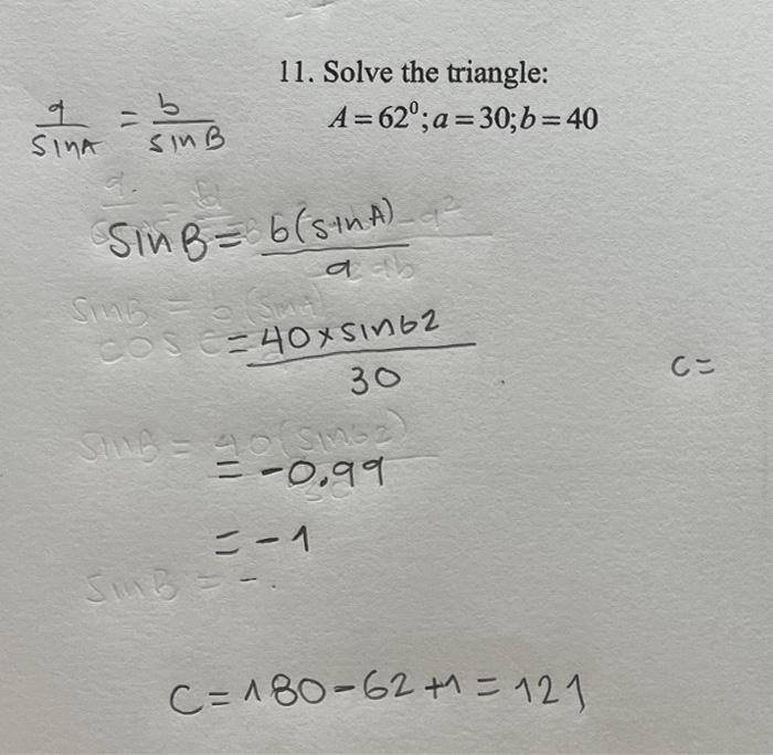 Solved 11. Solve the triangle: | Chegg.com