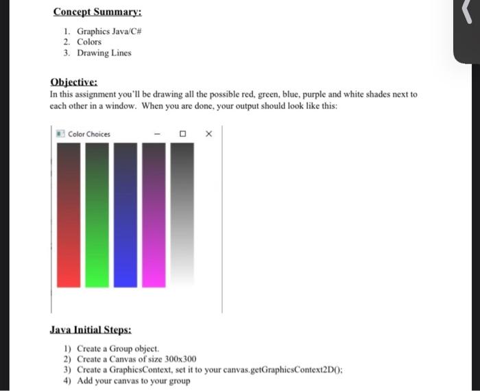 Solved Concept Summary: 1. Graphics Java/C# 2. Colors 3. | Chegg.com