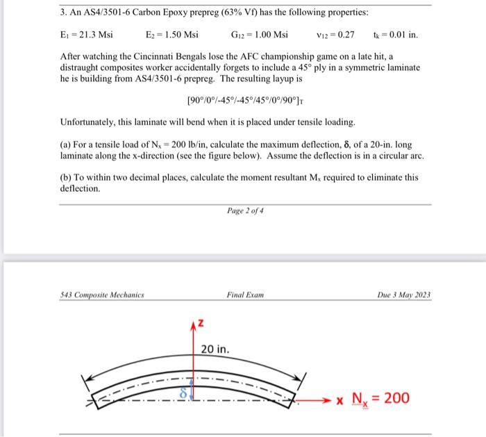 3. An AS4/3501-6 Carbon Epoxy prepreg (63%Vf) has the | Chegg.com
