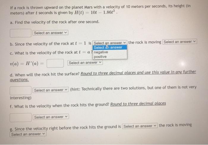 Solved If a rock is thrown upward on the planet Mars with a | Chegg.com
