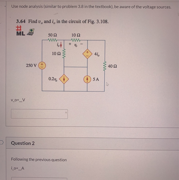 Solved Use node analysis (similar to problem 3.8 in the | Chegg.com