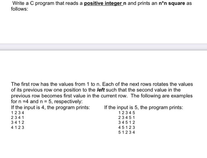 Solved Write a C program that reads a positive integer n and | Chegg.com
