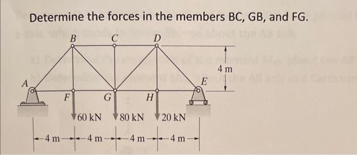 Solved Determine The Forces In The Members BC, GB, And FG. | Chegg.com