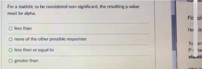 Solved For a statistic to be considered non-significant, the | Chegg.com