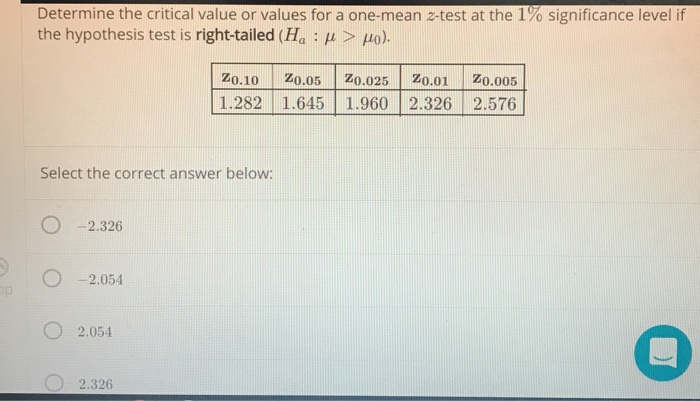 Solved Determine The Critical Value Or Values For A One Mean 0881