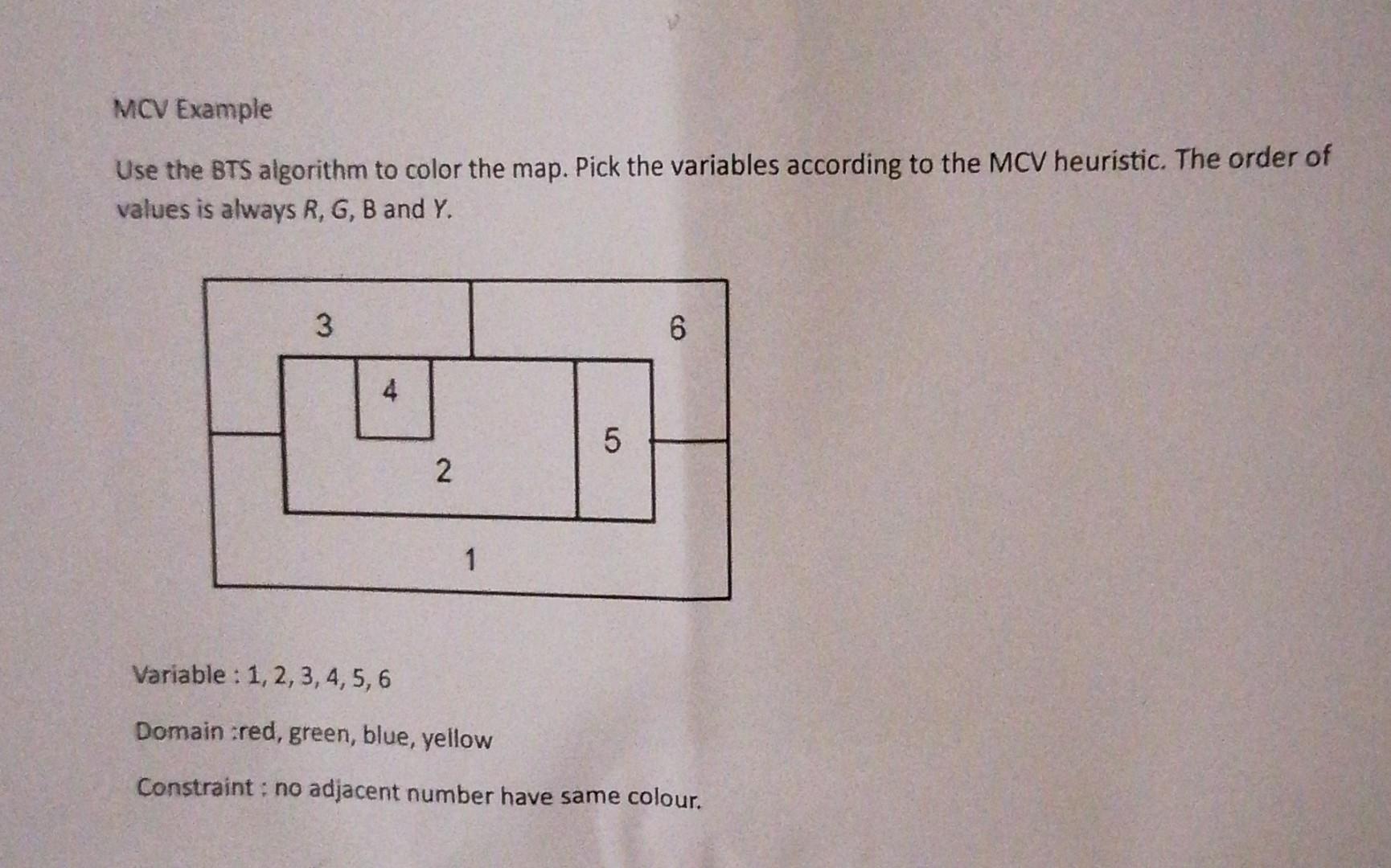 Solved Use the BTS algorithm to color the map. Pick the | Chegg.com
