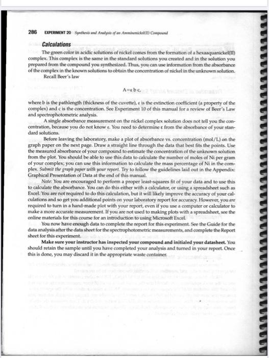 EXPERIMENT 20 Synthesis and Analysis of an | Chegg.com