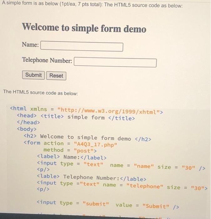 Solved A simple form is as below (1pt/ea, 7 pts total): The | Chegg.com