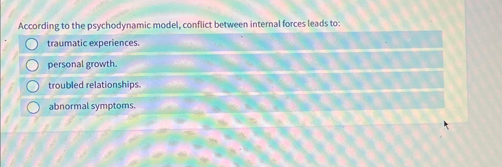 Solved According To The Psychodynamic Model, Conflict | Chegg.com