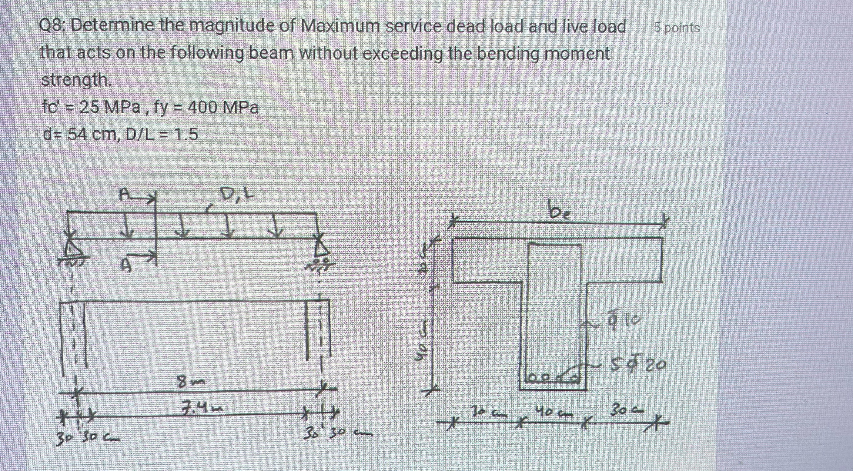 Solved Q8: Determine the magnitude of Maximum service dead | Chegg.com
