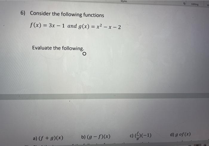 Solved Styles 6 Consider The Following Functions F X 3x