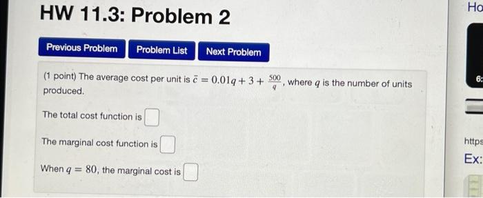 Solved (1 point) The average cost per unit is | Chegg.com
