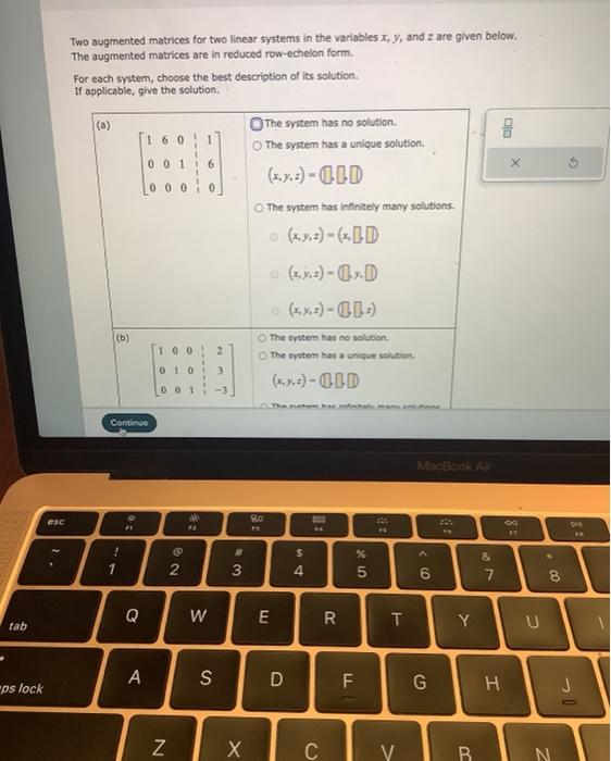 Solved Two augmented matrices for two linear systems in the | Chegg.com