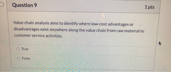 Question 9 1 Pts Value Chain Analysis Aims To Identify Where Low cost 