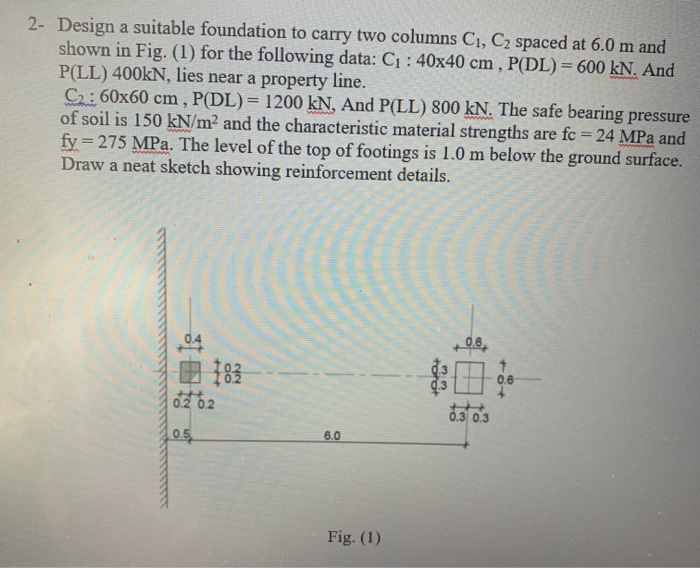 Solved 2- Design A Suitable Foundation To Carry Two Columns | Chegg.com