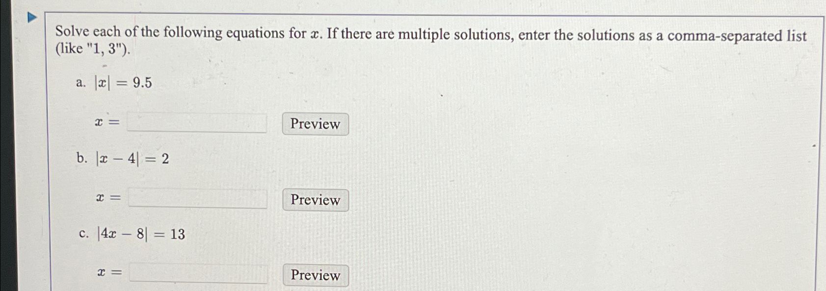 Solved Solve each of the following equations for x. ﻿If | Chegg.com