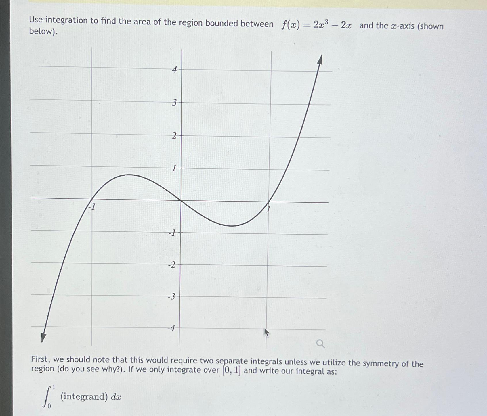 Solved Use integration to find the area of the region | Chegg.com