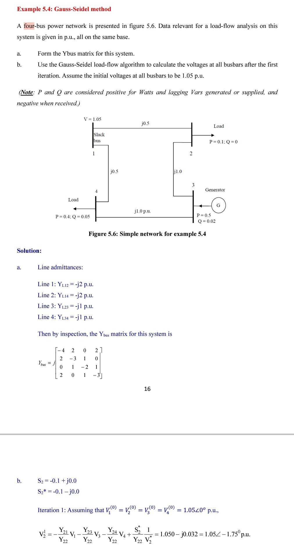 Solved Example 5.4: Gauss-Seidel method A four-bus power | Chegg.com