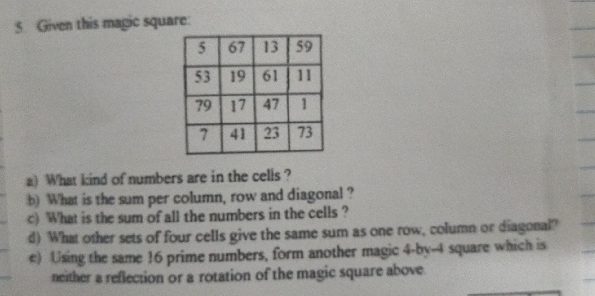 Solved 5. Given this magic square: a) What kind of numbers | Chegg.com