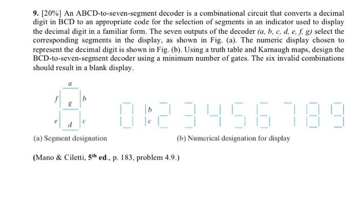 Solved 9. [20%] An ABCD-to-seven-segment decoder is a | Chegg.com