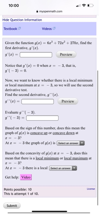 Solved 10:00 a myopenmath.com myopenmath.com Hide Question | Chegg.com