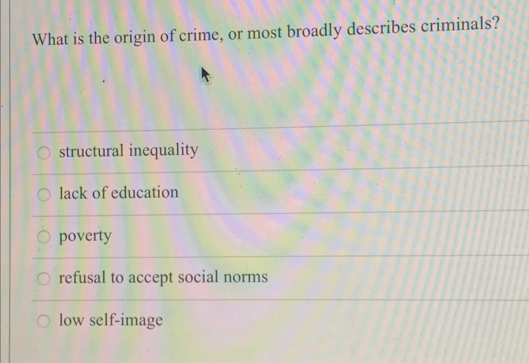 Solved What is the origin of crime, or most broadly | Chegg.com