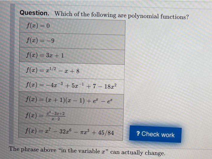Solved Question. Which of the following are polynomial | Chegg.com