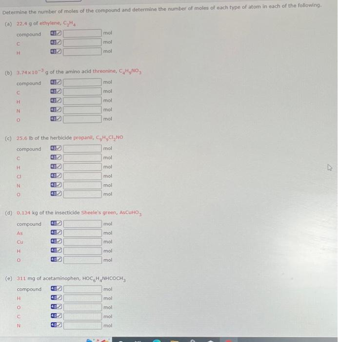 Solved Determine the number of moles of the compound and Chegg