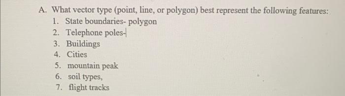 Solved A. What vector type (point, line, or polygon) best | Chegg.com