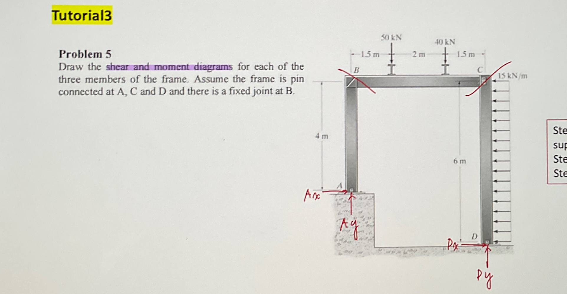 Solved Tutorial3Problem 5Draw the shear and moment diagrams | Chegg.com