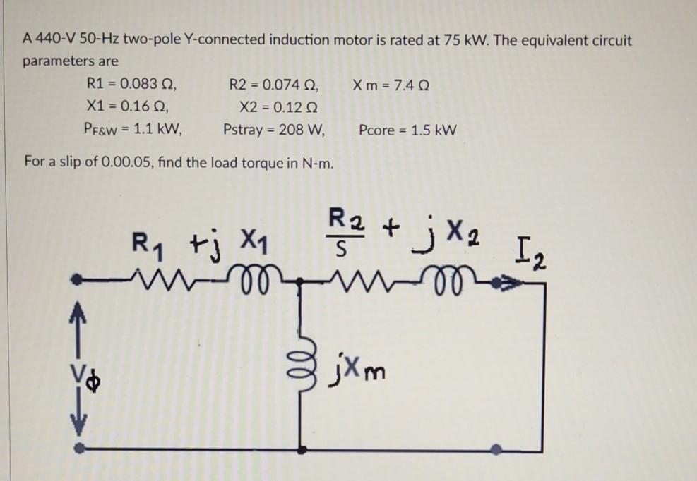 Solved A 440-V 50-Hz two-pole Y-connected induction motor is | Chegg.com