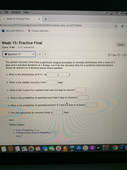 Solved E Tab Window Help 46 Week 15 Practice Final X Chegg Com