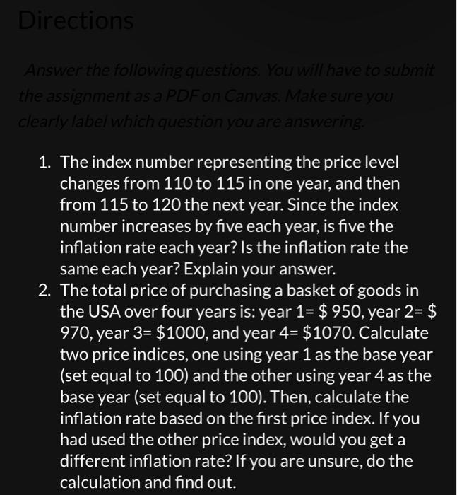 Solved 1. The index number representing the price level | Chegg.com