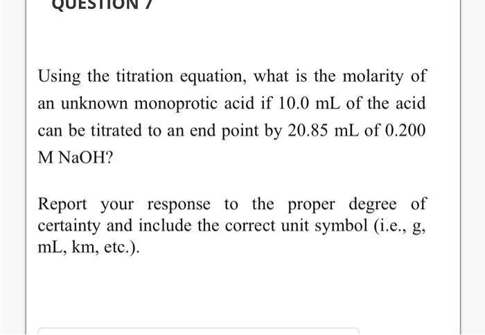 Solved Using the titration equation, what is the molarity of | Chegg.com