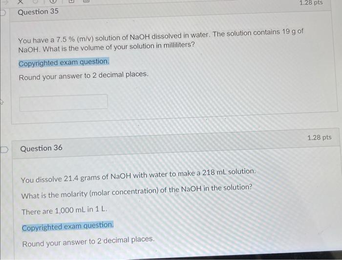 Solved You have a 7.5%( m/v) solution of NaOH dissolved in | Chegg.com