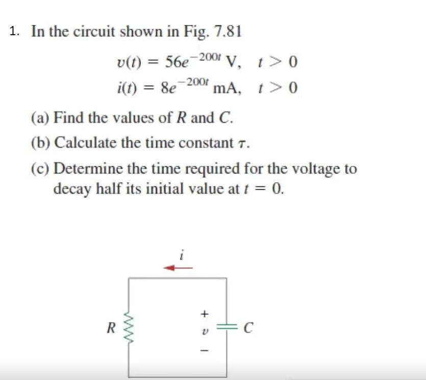 Solved -2001 1. In The Circuit Shown In Fig. 7.81 V(t) = | Chegg.com