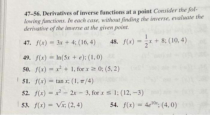 Solved 47-56. Derivatives Of Inverse Functions At A Point | Chegg.com