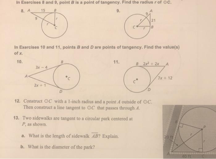 Solved In Exercises 8 And 9, Point B Is A Point Of Tangency, | Chegg.com