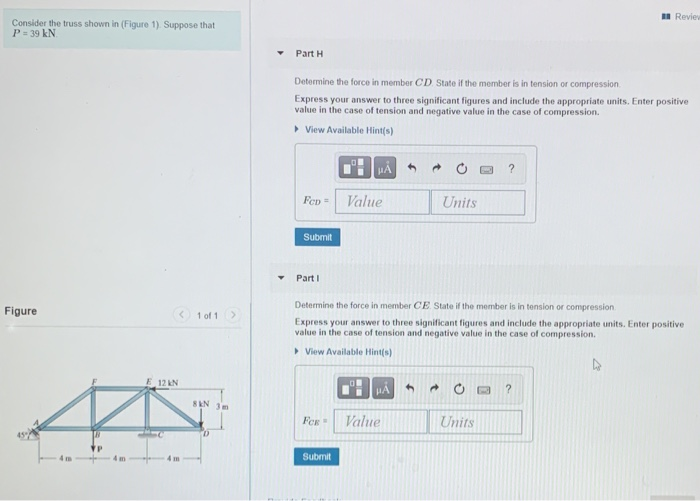 Solved Review Consider the truss shown in (Figure 1). | Chegg.com