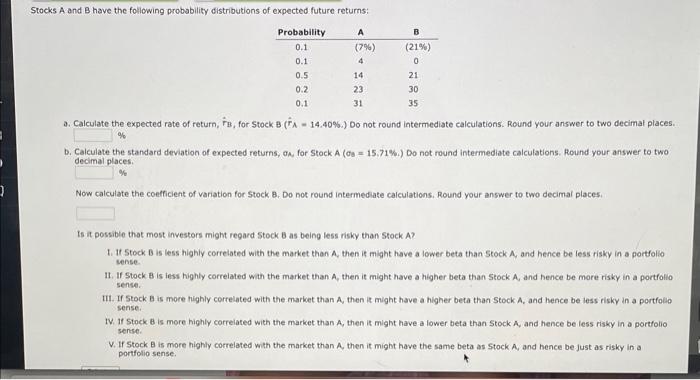 Solved Stocks A And B Have The Following Probability | Chegg.com