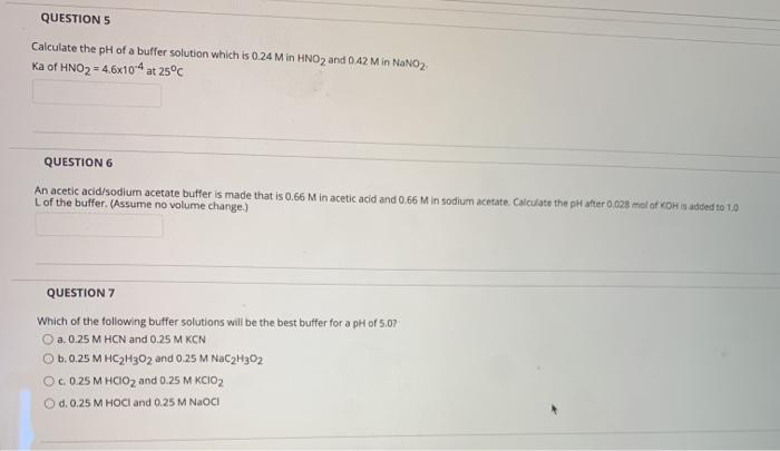 Solved QUESTIONS Calculate the pH of a buffer solution which | Chegg.com