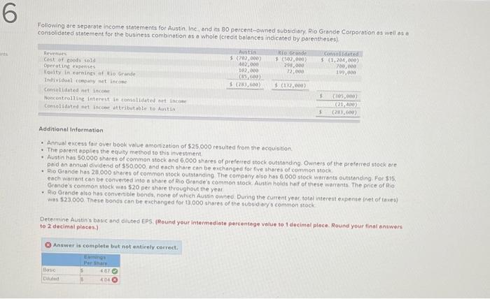 Solved 6 Following are separate income statements for | Chegg.com